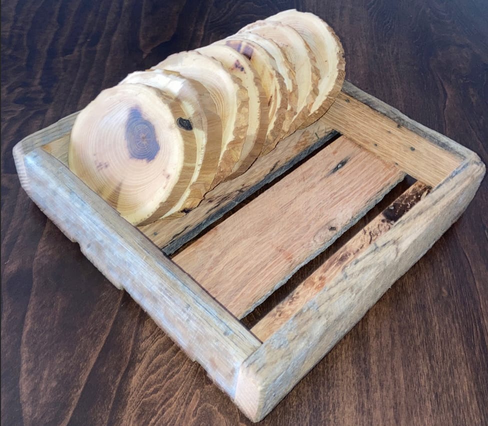 8 Coasters in a short wooden crate 8” square - Image 2